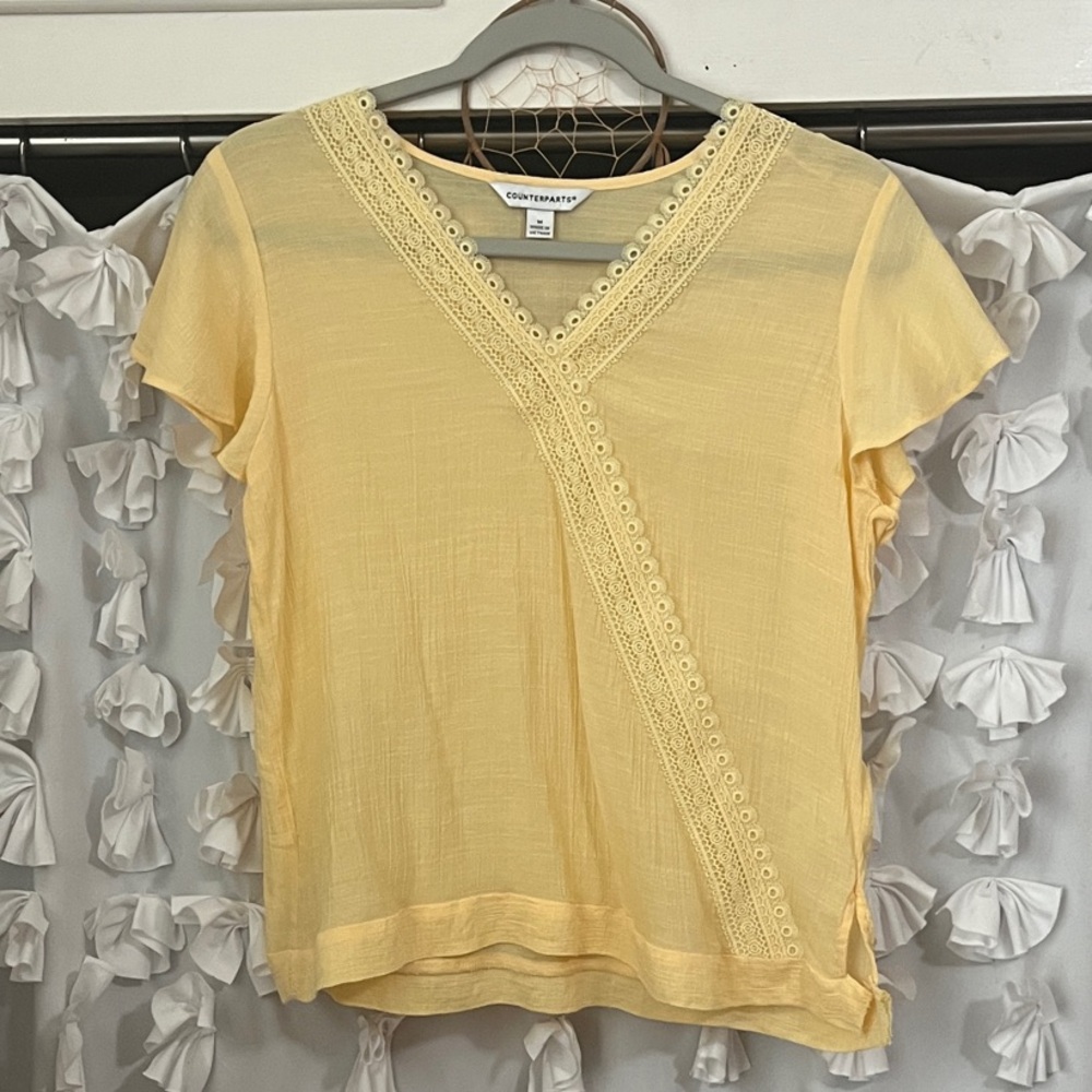 Counterparts Light Yellow Lace Trim Blouse